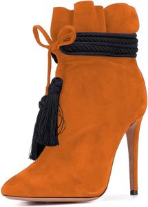 Женские ботинки XYD с комфортной шнуровкой, кисточками, молнией, высокими шпильками, заостренным носком, на каблуке, модные праздничные туфли, Dark Orange