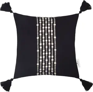 TOM TAILOR HOME декоративная подушка "Knot Lines", с модными кисточками, чехол без наполнителя, 1 штука 40х40 см, черный/бежевый