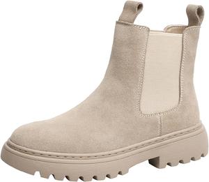 Женские замшевые ботинки Челси MOYOWEI с эластичными вставками, осень/зима, легкие, удобные, с ребристой подошвой, на резинке, повседневные короткие ботильоны, Beige Velvet