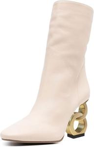 Женские ботильоны FSJ с закрытым круглым носком, цепочкой и высоким каблуком, на щиколотку, модные зимние прогулочные, стрейчевые короткие ботинки, размеры 4-16 США, Beige