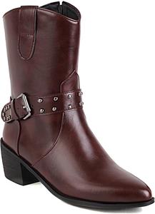 Женские ковбойские ботильоны с заостренным носком, молнией и устойчивым средним каблуком, стиль Cowgirl, короткие нарядные ботинки JOEUSTY, Wine Red