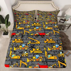 Erosebridal Детский комплект постельного белья Boys Excavator с принтом строительной техники, желто-серый, Multi 11