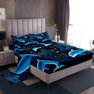 Erosebridal Комплект постельного белья Cute Dolphin с синими дельфинами и морской тематикой для детской комнаты, Blue