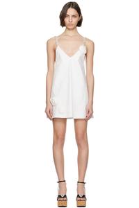 Мини-платье из поплина с кристальной розеткой от белого цвета AREA