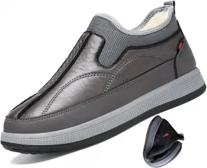 Мужские зимние ботинки с теплой меховой подкладкой, ботинки на щиколотку без шнуровки, водонепроницаемые, повседневные прогулочные лоферы с противоскользящей подошвой ZPLMIDE, серый