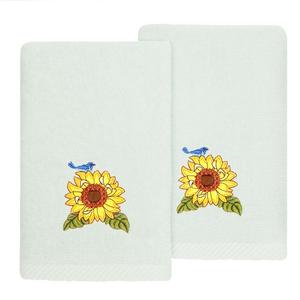 Linum Home Textiles Турецкий хлопок Girasol Набор из 2 украшенных полотенец для кончиков пальцев, цвет Aqua