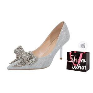 BIGTREE Стройные каблуки на высоком каблуке для женщин серебристые с сумкой для покупок, цвет Silver+Shopping Bag