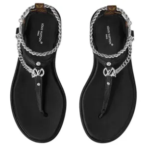 LOUIS VUITTON Vibe Sheepskin One Strap Sandals Women's Black