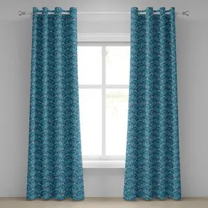 Синяя штора на люверсах ABAKUHAUS с нарисованным вручную цветочным узором и абстрактным дизайном в стиле бохо, витиеватые завитки, декоративные двухпанельные шторы, 280 см x 175 см, цвет: сине-лиловый и белый Abakuhaus