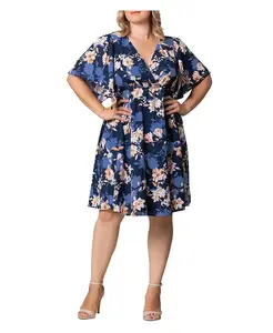 Платье Florence с расклешенными рукавами больших размеров Kiyonna, синий