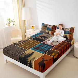 Erosebridal Комплект постельного белья Adventure Deer Bear в клетку Buffalo Plaid с лесным принтом для детской и взрослой спальни, Multi 27
