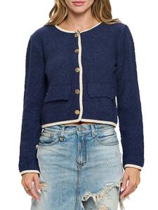 Укороченный кардиган с контрастной отделкой Renee C., темно-синий