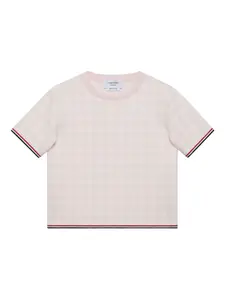 Свитер в клетку гингем с короткими рукавами Thom Browne Kids, розовый