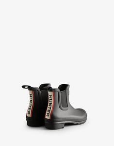 Короткие резиновые сапоги Hunter Original с трехцветным логотипом черного цвета