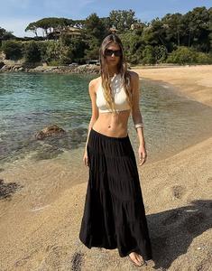 Юбка миди Bershka с жатым узором черного цвета