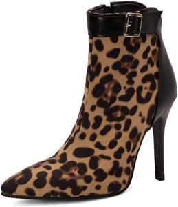 Женские модные ботильоны DEERBUNNY на высоком каблуке с заостренным носком, ремешком с пряжкой, короткие ботинки для вечеринок, свадеб и сексуальных образов, Leopard