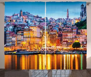 Штора ABAKUHAUS в стиле европейский рустик, Побережье средневекового города, для спальни, присборенная тесьма с петлями и крючками, 280 x 225 см, светло-голубой имбирный Abakuhaus