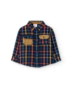 Детская рубашка с длинным рукавом и клетчатым принтом Boboli, темно-синий/оранжевый
