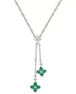 Ожерелье-Лариат длиной 18 дюймов с рубинами (3/4 карата tw) и бриллиантами (1/8 карата tw) в виде двух цветков из стерлингового серебра (также с сапфирами и изумрудами) Macy'S, emerald