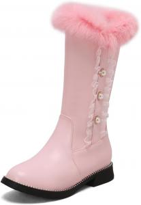 Ботинки Лолита для женщин с боковой молнией, массивным каблуком, круглым носком, кружевными оборками, пуговицей с жемчугом, петлей из кроличьего меха, милые ботильоны для свиданий и свадебного платья Hinoot, Pink