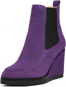Женские эластичные ботильоны YDN с круглым носком, двухцветные, на танкетке, с высокими каблуками, боковыми молниями, для вечеринок и повседневной носки, размеры 4-16 US, Purple