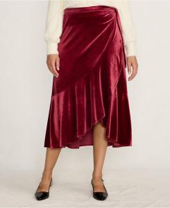 Женская бархатная юбка-миди с запахом Lands' End, Regal garnet