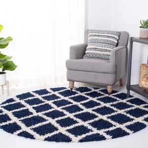 Ковер SAFAVIEH, 183 x 183 см, Dallas Shag Collection, круглый, Navy & Ivory, узор Trellis, без линьки и простой в уходе, толщиной, идеален для помещений с высокой проходимостью в гостиной, спальне (SGD258N)