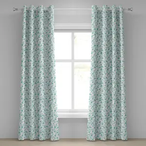 Шторы на люверсах ABAKUHAUS с цветочным узором и стеблями, простой художественный принт Цветущая весна, декоративные двухпанельные шторы, 280 см x 245 см, бледно-голубой сине-белый цвет Abakuhaus