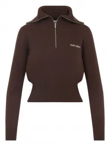 Свитер на молнии с высоким воротником MIU MIU, коричневый