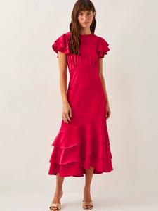 Длинное атласное платье миди с рюшами Monsoon, цвет Mid Red