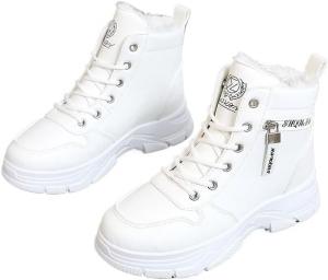 Зимние женские ботинки с подкладкой из флиса, высокие с толстой подошвой, теплые повседневные кроссовки на платформе, уютные ботильоны Qacksv, White