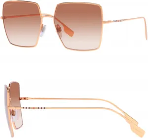 Солнцезащитные очки BURBERRY DAPHNE BE3133 квадратной формы из металла с роскошным комплектом для очков, Rose Gold Frame | Gradient Pink Lens