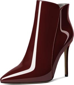 Женские ботильоны Soireelady на высоком каблуке-кубике с острым носком, на молнии, элегантные ботильоны на осень и зиму, Burgundy