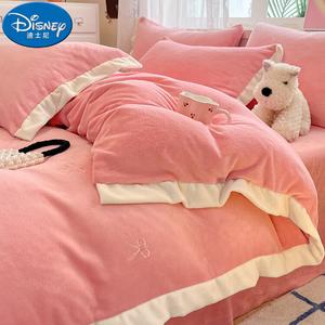 Disney Комплект постельного белья из 4 предметов, простыня на резинке для матраса 200x230 см, утолщенный молочный вельвет, двойная теплота, цвет LO Butterfly - Cream Powder