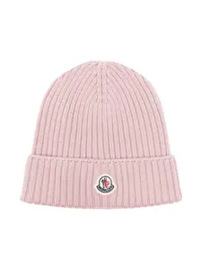 Шапка бини в рубчик с нашивкой-логотипом Moncler Enfant, розовый