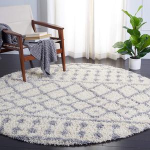 Ковер SAFAVIEH, 201 x 201 см, Venus Shag Collection, круглый, Ivory & Grey, марокканский дизайн, без линьки и простой в уходе, идеален для помещений с высокой проходимостью в гостиной, спальне (VNS684A)