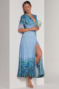 Сетчатое платье макси Peggy со сборками на рукавах и запахом Jolie Moi, синий