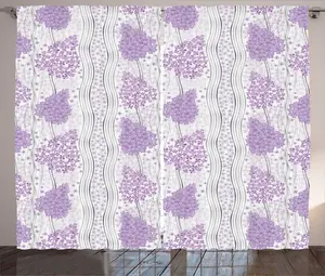 Шторы ABAKUHAUS Floral Rustic, с фиолетовыми цветочными полосками, универсальные, с ленточными шторами для гостиной, с петлями и крючками, 280 x 225 см, пастельно-фиолетовый и цвет слоновой кости Abakuhaus