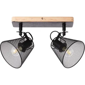 Блестящий потолочный прожектор Whole E14 1 шт. 2-ламповый черный/цвет дерева Brilliant, Schwarz/holzfarbend