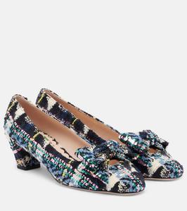 Твидовые туфли Bowow 45 с бантом Valentino Garavani, Multicolor-Navy