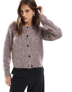 Мягкий пушистый трикотажный кардиган Vero Moda с круглым вырезом в меланжевом цвете