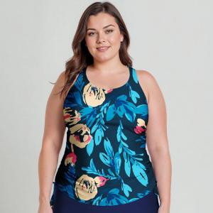 Купальник-танкини Maya больших размеров: верх со съемными чашечками и плавки Calypsa, Midnight bloom