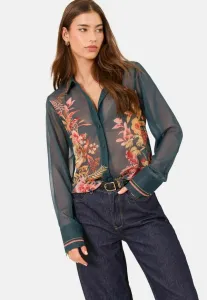 Блузка прямого кроя с принтом. рубашка на пуговицах. Lipsy, Dark Green Floral