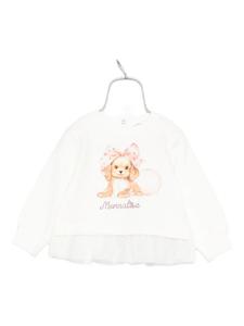 Топ с принтом «щенок» и отделкой из тюля Monnalisa, белый