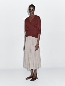 Расклешенная юбка миди в полоску Massimo Dutti, Grey Marl