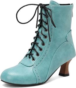 Женские короткие сапоги LYYSKY с каблуком 5,5 см, на молнии сзади и шнуровкой. Пожалуйста, смотрите таблицу размеров и описание товара. Размеры US4-US17/EU34-EU50, Green(Pu)