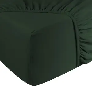 Простыня на резинке Jersey 90 x 200 см - 100% хлопок - Простыня на резинке - Карман 25 см - Темно-зеленый DoubleDry