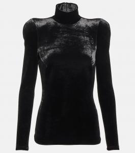 Бархатный топ с воротником-стойкой Balenciaga, черный