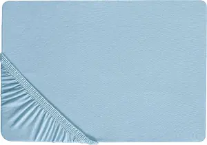 Простыня на резинке BELIANI светло-голубого цвета из хлопка с резинкой, размер 180 x 200 см, для классической двуспальной кровати с высоким матрасом, дышащая Beliani