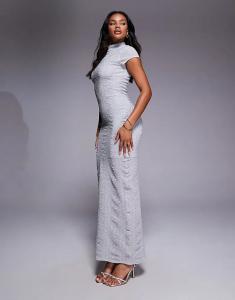 Платье-футляр миди с блестками и рукавами-крылышками ASOS DESIGN серебристого цвета